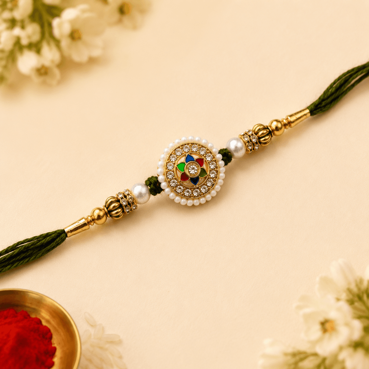 Floral Meenakari Pearl Rakhi