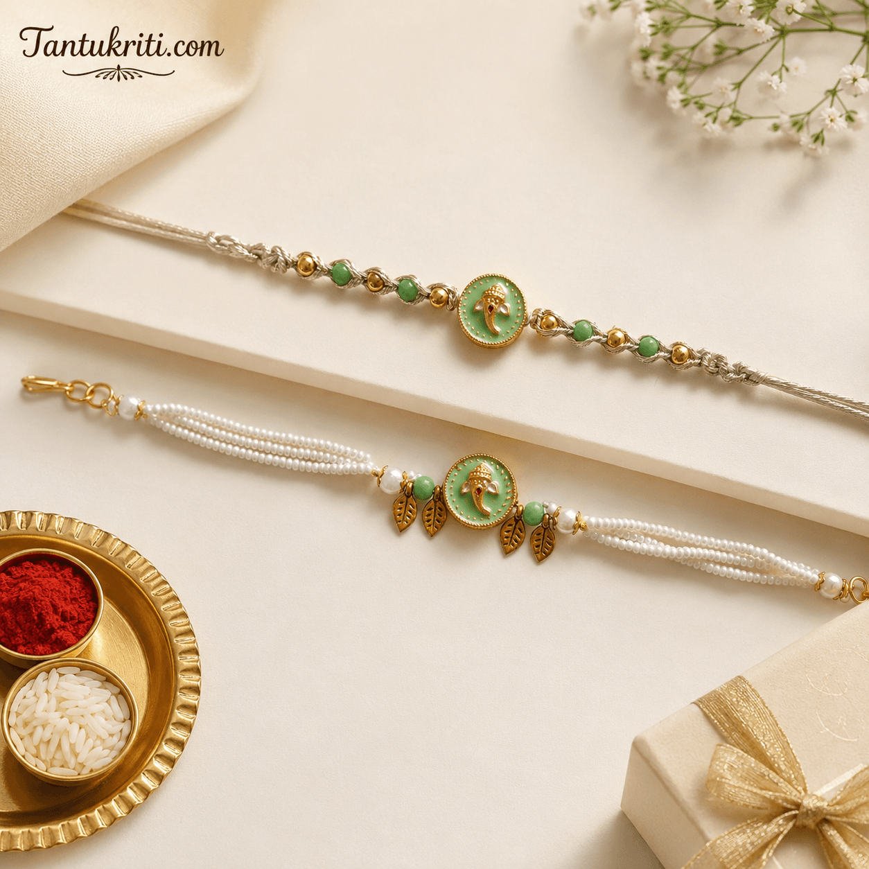 Green Ganesha Bhaiya-Bhabhi Rakhi Set