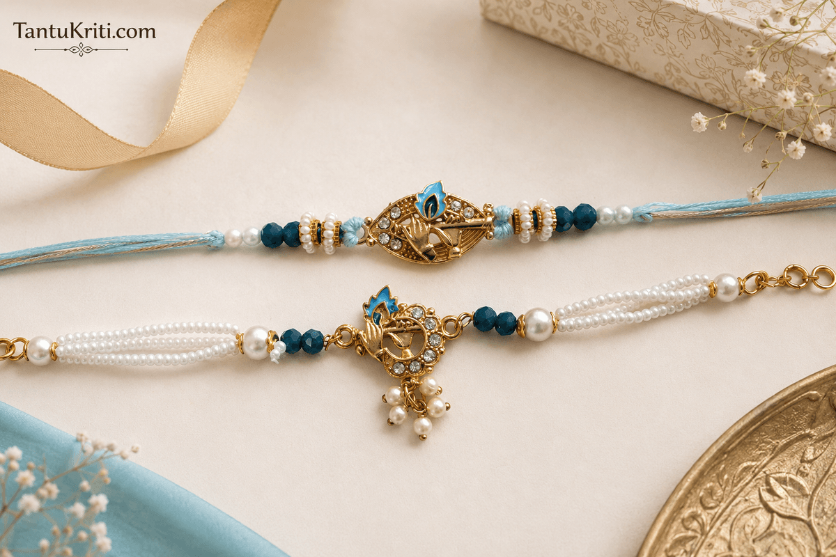 Peacock Charm Bhaiya-Bhabhi Rakhi Set